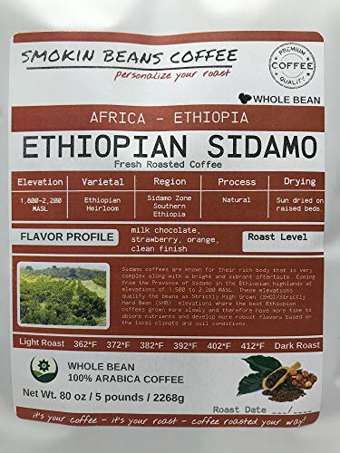 5lb Ethiopia Sidamo Arabica heirloom beans, freshly roasted-medium roast
