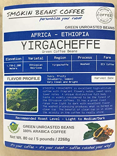 African Ethiopia Yirgacheffe Unroasted Green Coffee Beans 5lb