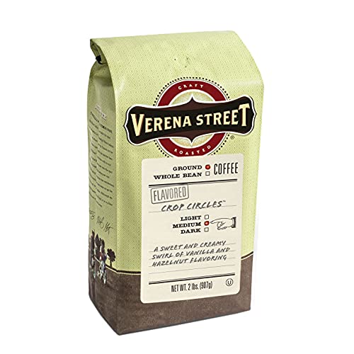 Verena Street 2 Pound Flavored Ground Coffee, Crop Circles Vanilla Hazelnut, Medium Roast, Rainforest Alliance Certified Arabica Coffee