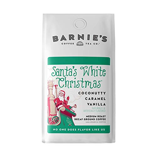 BARNIE'S COFFEE TEA CO. Ground with Coconut Sweet Caramel and Warm Vanilla Flavors, Medium Roasted Arabica Beans, Santa's White Christmas Decaf, 12 oz Bag (54250)