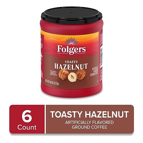 6 Pack Folgers Toasty Hazelnut Ground Coffee, 9.6oz
