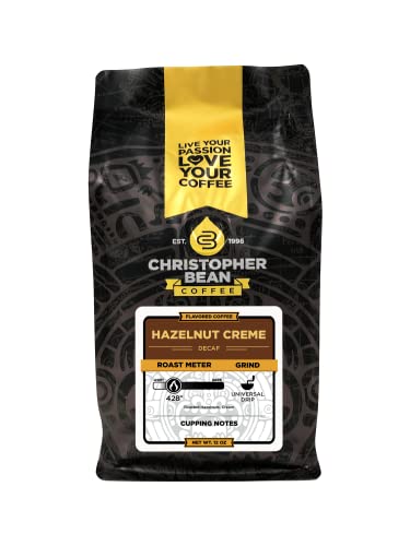Christopher Bean Coffee - Hazelnut Crème Flavored Coffee, (Decaf Ground) 100% Arabica, No Sugar, No Fats, Made with Non-GMO Flavorings, 12-Ounce Bag of Decaf Ground coffee