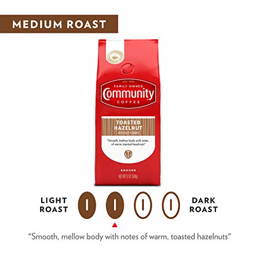 Community Coffee Toasted Hazelnut Flavored 72 Ounces, Medium Roast Ground Coffee, 12 Ounce Bag (Pack of 6)