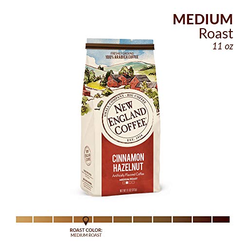 New England Coffee Cinnamon Hazelnut Medium Roast Ground Coffee, 11oz Bag (Pack of 1)