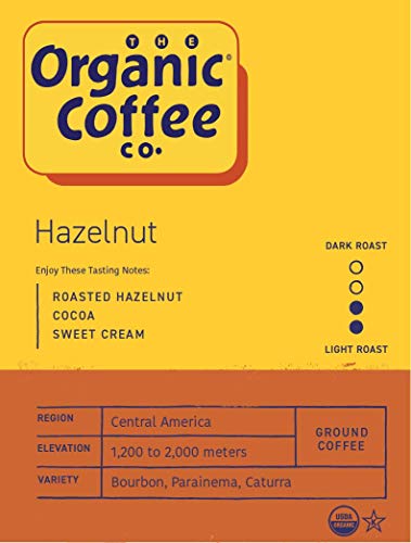 The Organic Coffee Co. Ground Coffee - Hazelnut Crème (12oz Bag), Flavored, Medium Roast, USDA Organic