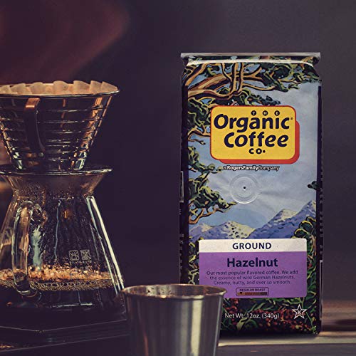 The Organic Coffee Co. Ground Coffee - Hazelnut Crème (12oz Bag), Flavored, Medium Roast, USDA Organic