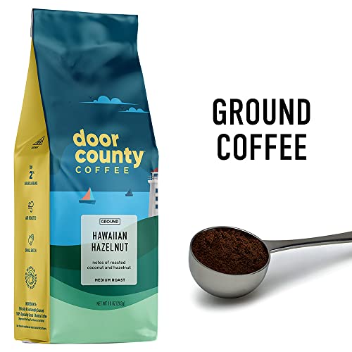 Door County Coffee Hawaiian Hazelnut Flavored Coffee Ground | 10 oz Bag | Flavored Ground Coffee Medium Roast | 100% Specialty Arabica Coffee Ground | Flavored Gourmet Coffee | Hawaiian Hazelnut Coffee