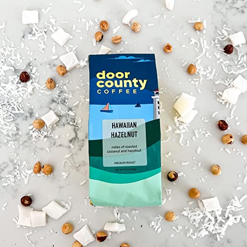 Door County Coffee Hawaiian Hazelnut Flavored Coffee Ground | 10 oz Bag | Flavored Ground Coffee Medium Roast | 100% Specialty Arabica Coffee Ground | Flavored Gourmet Coffee | Hawaiian Hazelnut Coffee