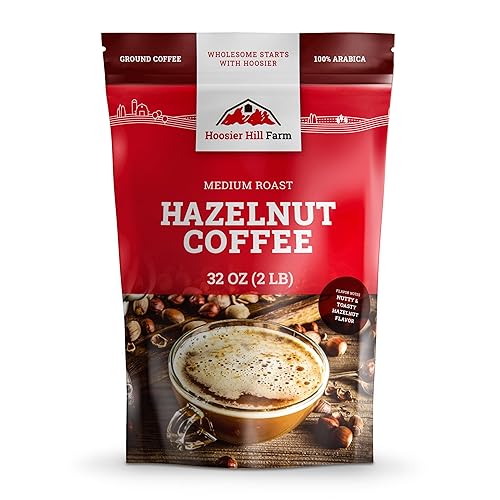 Hoosier Hill Farm Hazelnut Flavored Ground Coffee, Medium Roast, 32oz (2LB), Resealable Bag