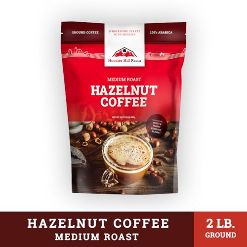 Hoosier Hill Farm Hazelnut Flavored Ground Coffee, Medium Roast, 32oz (2LB), Resealable Bag
