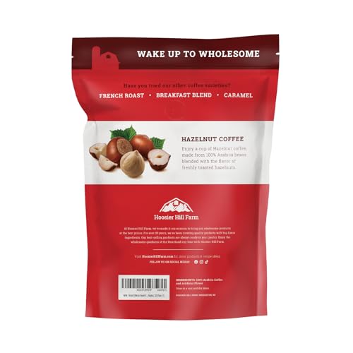 Hoosier Hill Farm Hazelnut Flavored Ground Coffee, Medium Roast, 32oz (2LB), Resealable Bag