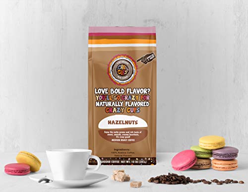 Crazy Cups Flavored Ground Coffee, Hazelnuts, Medium Roast Coffee, For Brewing Flavored Hot or Iced Coffee, 10 oz Bag