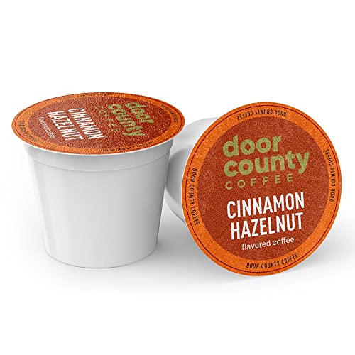 Door County Coffee - Cinnamon Hazelnut, Cinnamon Hazelnut Flavored Ground Coffee - Medium Roast, Single Serve Cups - 10 Count