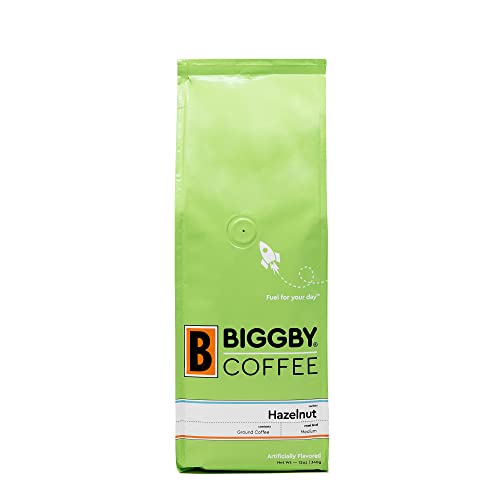 BIGGBY Hazelnut Flavored Ground Coffee, 12 oz Vacuum Sealed Bag, Medium Roasted