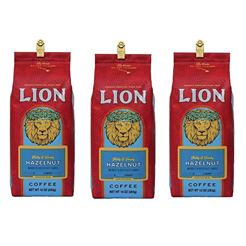 Lion Coffee 3-Pack Hazelnut Flavored Ground Coffee, Light Roast, A Taste of Aloha - 10 Ounce Bags (Pack of Three)
