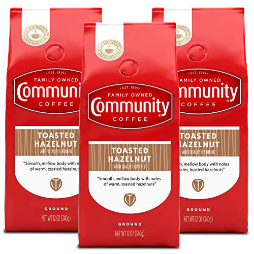 Community Coffee Toasted Hazelnut Flavored 36 Ounce, Medium Roast Ground Coffee, 12 Ounce Bag (Pack of 3)