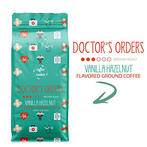 Coffee Over Cardio Doctor's Order Vanilla Hazelnut Flavored Ground Coffee, High-Grade Aribian Medium Roast Coffee Grounds (12 oz)