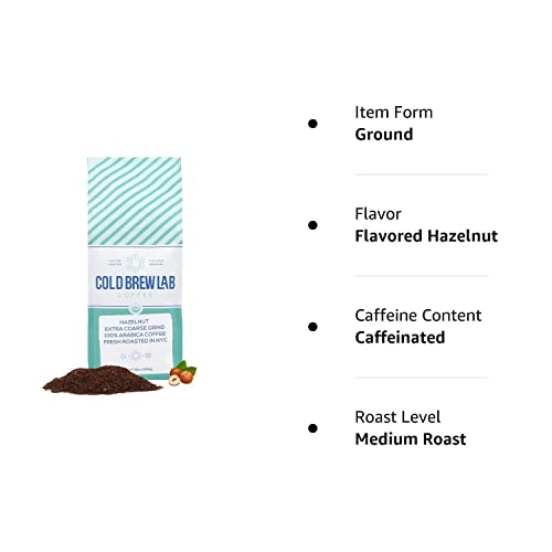 Cold Brew Organic Coarse Ground Flavored Coffee, Hazelnut Flavor, Dark Roast, Colombian Supremo, Coarse Grind for Cold Brew & French Press,1 LB