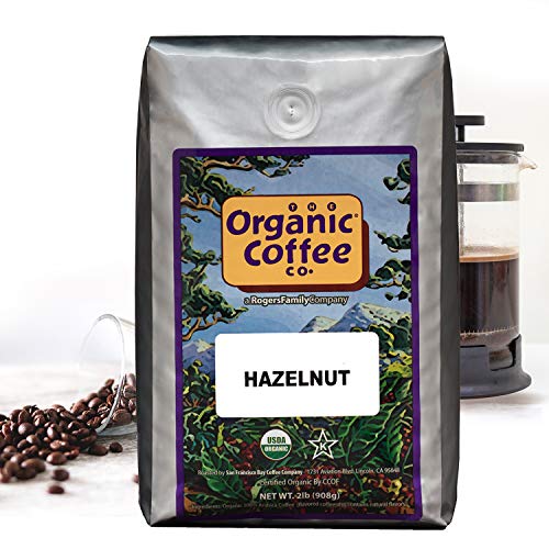 The Organic Coffee Co. Whole Bean Coffee - Hazelnut Crème (2lb Bag), Flavored, Medium Roast, USDA Organic