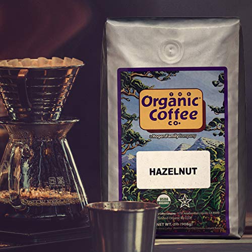 The Organic Coffee Co. Whole Bean Coffee - Hazelnut Crème (2lb Bag), Flavored, Medium Roast, USDA Organic