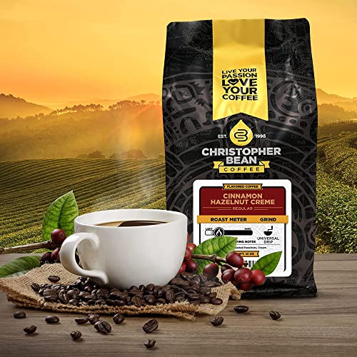 Christopher Bean Coffee - Cinnamon Hazelnut Crème Flavored Coffee, (Regular Ground) 100% Arabica, No Sugar, No Fats, Made with Non-GMO Flavorings, 12-Ounce Bag of Regular Ground coffee