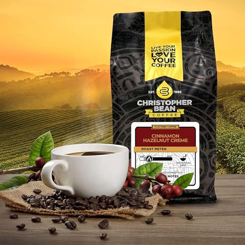 Christopher Bean Coffee - Cinnamon Hazelnut Crème Flavored Coffee, (Regular Whole Bean) 100% Arabica, No Sugar, No Fats, Made with Non-GMO Flavorings, 12-Ounce Bag of Regular Whole Bean coffee