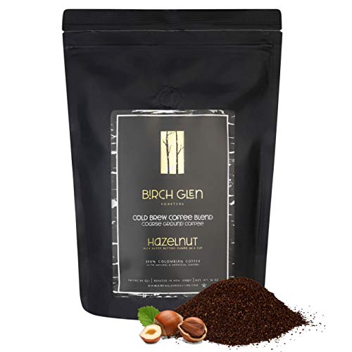 Birch Glen Roasters Cold Brew Coffee | Flavored Coarse Ground Coffee | Medium Roast | Artisanal Roasting | 100% Arabica |1 LB Bag | Hazelnut