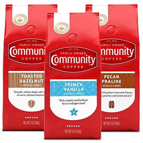 Community Coffee Flavored Variety Pack, Medium Roast Premium Ground Coffee, 12 Ounce Bag (Pack of 3)