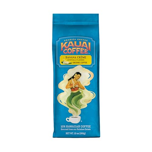 Kauai Hawaiian Ground Coffee, Banana Crème, Gourmet Arabica Coffee From Hawaii's Largest Grower, Smooth, Delicious Flavor and Amazing Aroma - 10 Ounce