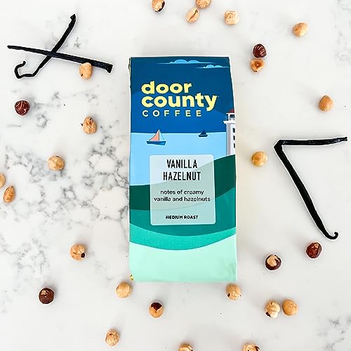 Door County Coffee - Vanilla Hazelnut, Flavored Whole Bean Coffee - Medium Roast, 10 oz Bag