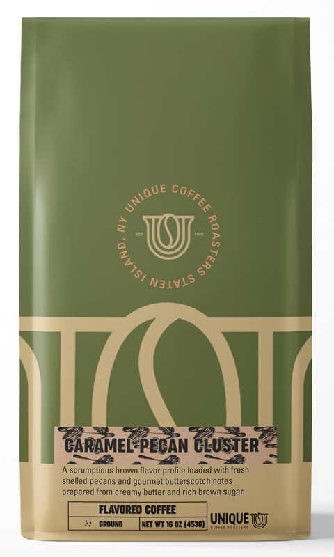 Caramel Pecan Flavored Ground Coffee, 1 LB (16 oz) bag, Medium Roast, 100% Arabica Premium Quality Flavor