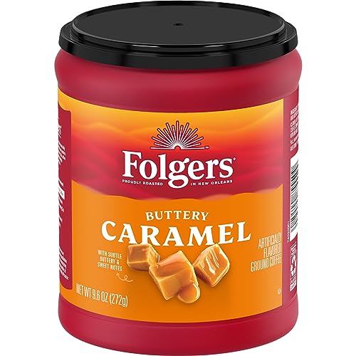 Folgers Buttery Caramel Flavored Ground Coffee, 9.6 Ounce Canister (Pack of 6)
