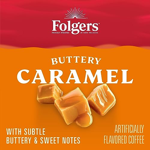 Folgers Buttery Caramel Flavored Ground Coffee, 9.6 Ounce Canister (Pack of 6)