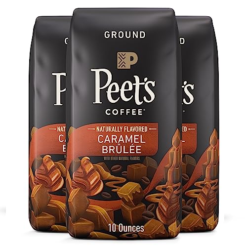 Peet's Flavored Coffee, Caramel Brulee Ground Coffee, 30 Ounces (Three Bags of 10oz), Light Roast