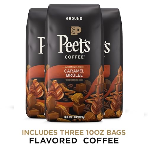 Peet's Flavored Coffee, Caramel Brulee Ground Coffee, 30 Ounces (Three Bags of 10oz), Light Roast