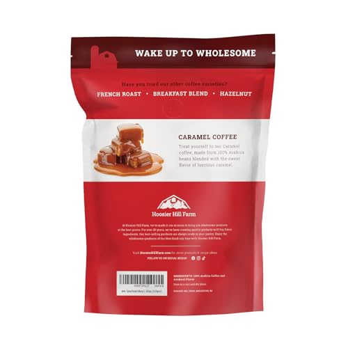 Hoosier Hill Farm Caramel Flavored Ground Coffee, Medium Roast, 32oz (2LB), Resealable Bag