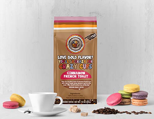 Crazy Cups Flavored Ground Coffee Variety Pack, Includes Cinnamon French Toast, Caramel Vanilla, Pumpkin Caramel Spice, in 10 oz Bags, For Brewing Flavored Hot or Iced Coffee, Variety 3 Pack