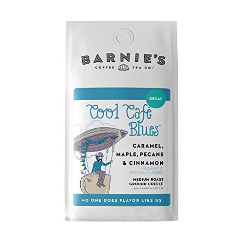 Barnie's Decaf Cool Café Blues Ground Coffee with Caramel, Maple and Cinnamon Pecan Flavor, Medium Roasted Arabica Coffee Beans, Gluten Free, 12 oz Bag