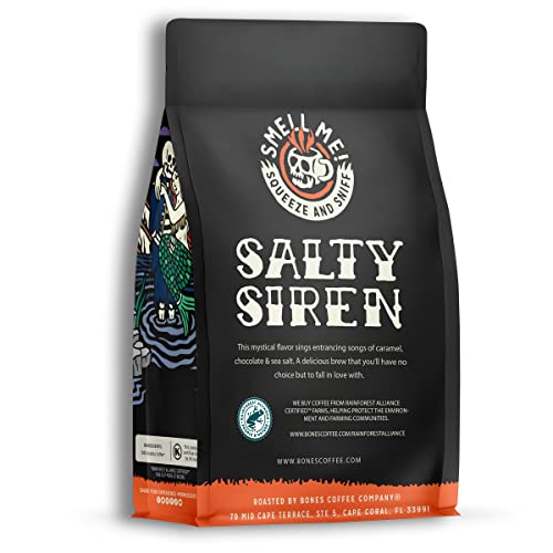 Bones Coffee Company Salty Siren Ground Coffee Beans Caramel Chocolate Flavor | 12 oz Flavored Coffee Gifts Low Acid Medium Roast Gourmet Coffee Beverages (Ground)