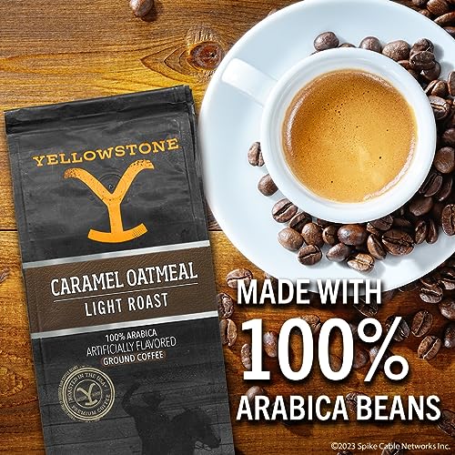 Yellowstone Caramel Oatmeal Flavored Ground Coffee, 100% Light Roast Arabica Beans - Rich, Velvety Taste - 12oz Bag, More Pack Size Options