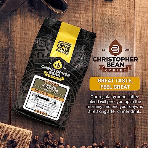 Christopher Bean Coffee - Caramel Macchiato Flavored Coffee, (Regular Ground) 100% Arabica, No Sugar, No Fats, Made with Non-GMO Flavorings, 12-Ounce Bag of Regular Ground coffee