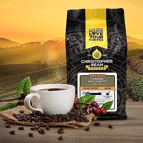Christopher Bean Coffee - Caramel Macchiato Flavored Coffee, (Regular Ground) 100% Arabica, No Sugar, No Fats, Made with Non-GMO Flavorings, 12-Ounce Bag of Regular Ground coffee