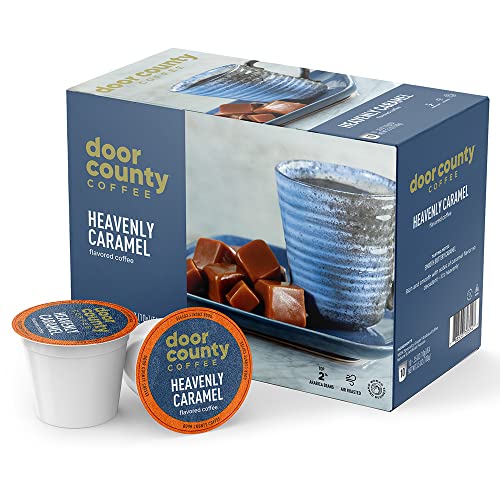 Door County Coffee - Heavenly Caramel, Sweet & Buttery Caramel Flavored Ground Coffee - Medium Roast, Single Serve Cups – 10 Count