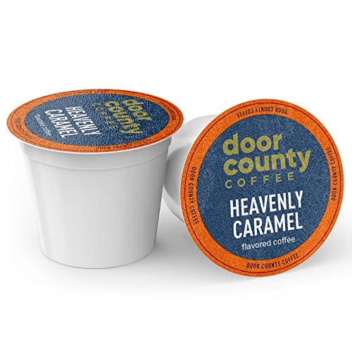 Door County Coffee - Heavenly Caramel, Sweet & Buttery Caramel Flavored Ground Coffee - Medium Roast, Single Serve Cups – 10 Count