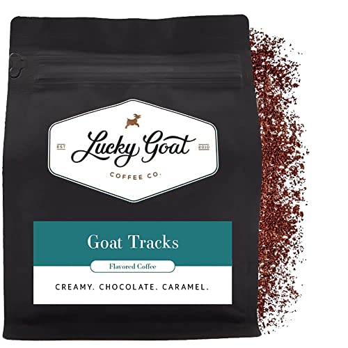 Lucky Goat Flavored Ground Coffee – Goat Tracks – Chocolatey, Caramel, Smooth, Sweet, Light Body, Low Acidity - Medium Roast, 12 Ounce Bag, 100% Arabica