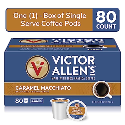 Victor Allen's Coffee Caramel Macchiato Flavored, 80 Count, Medium Roast, Single Serve Coffee Pods for Keurig K-Cup Brewers