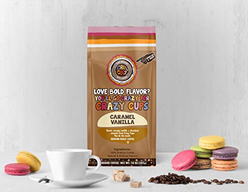 Crazy Cups Flavored Ground Coffee, Caramel Vanilla, in 10 oz Bags, For Brewing Flavored Hot or Iced Coffee, 3 Pack