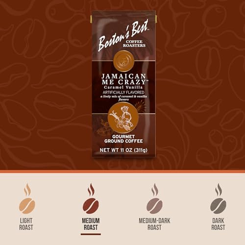 Boston’s Best Gourmet Ground Coffee – Jamaican Me Crazy Caramel Vanilla Flavored Coffee – Medium Roast – 11 oz