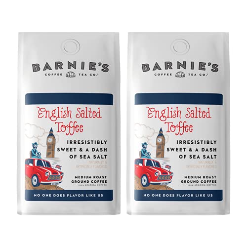 Barnie's English Salted Toffee Ground Coffee with Caramel, Molasses and Salted Creamy Butter Flavors, Medium Roasted Arabica Coffee Beans, 12 oz Bag (Pack of 2)