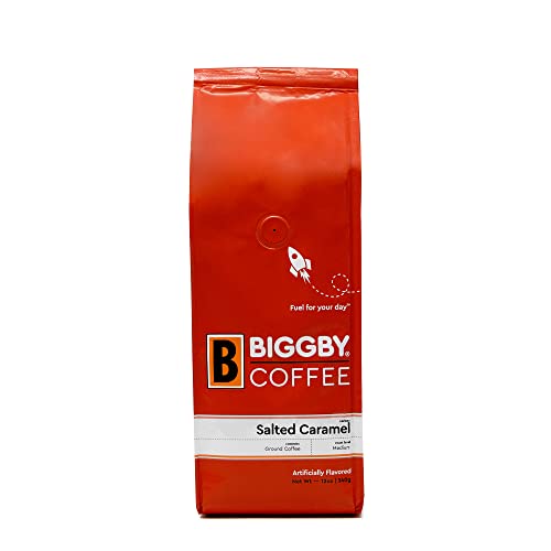 BIGGBY Salted Caramel Flavored Ground Coffee, 12 oz. Vacuum Sealed Bag, Medium Roast